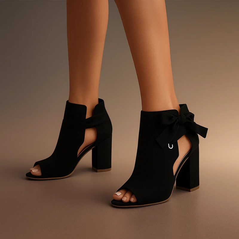 Sandalia De Tacón Ancho Con Lazo Y Peep-Toe Elegante