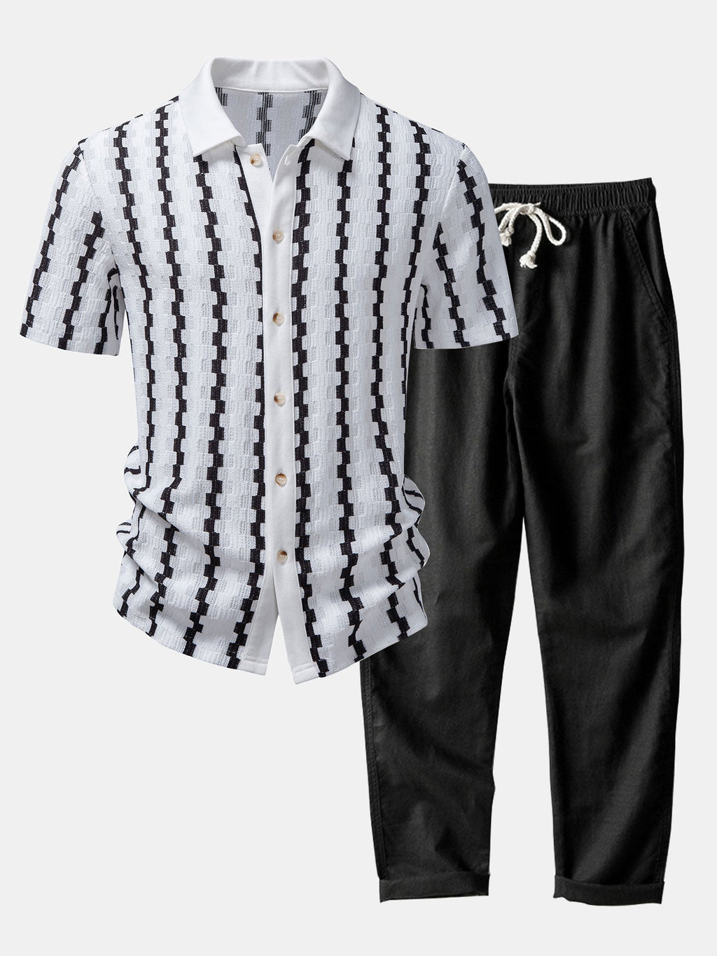 Conjunto Camisa Cuadros Jacquard y Pantalón Recto Lino
