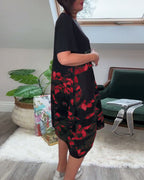 Vestido Patchwork con Flores y Cuello Redondo