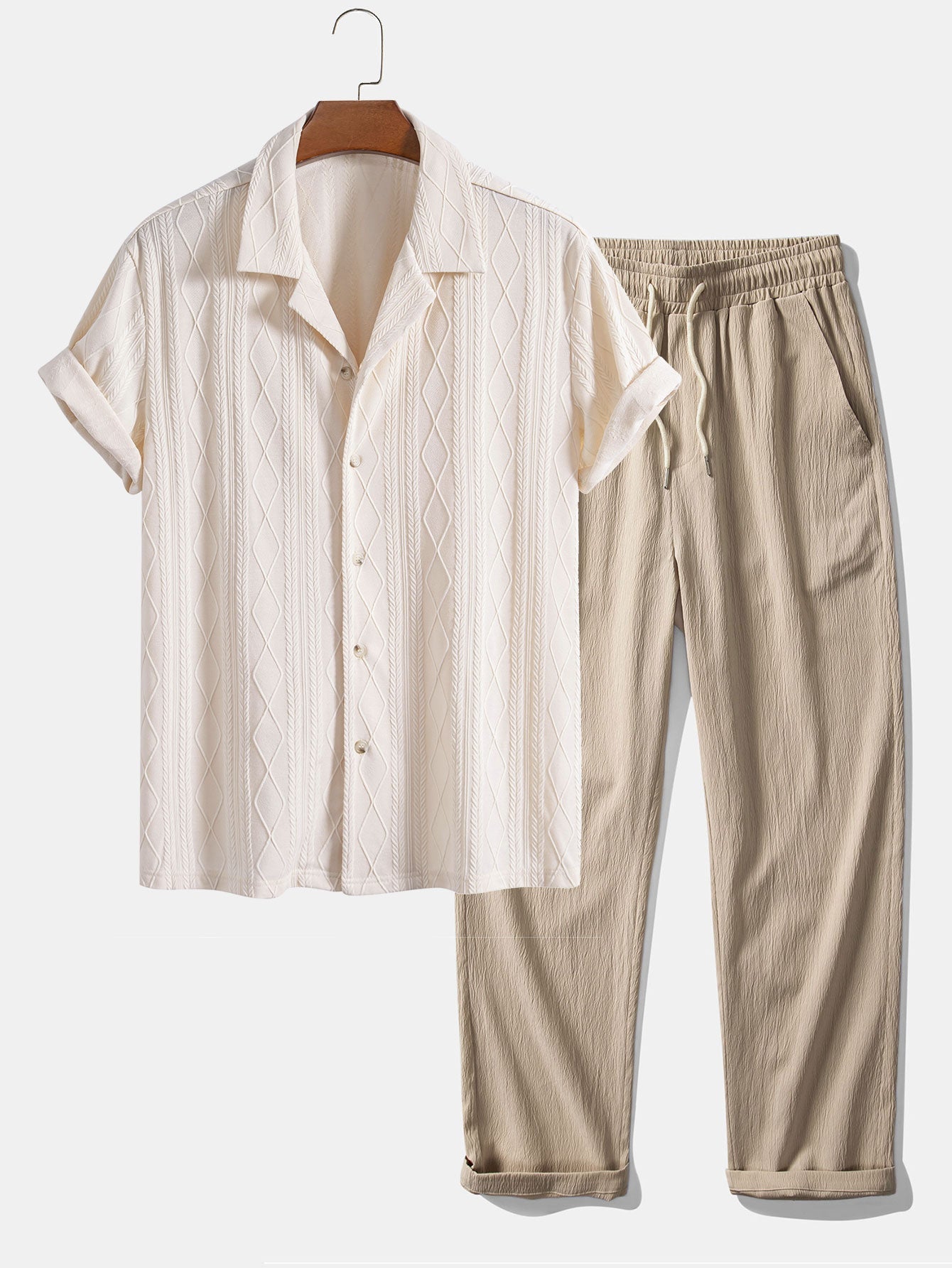 Conjunto Camisa Cubana Jacquard y Pantalón Recto