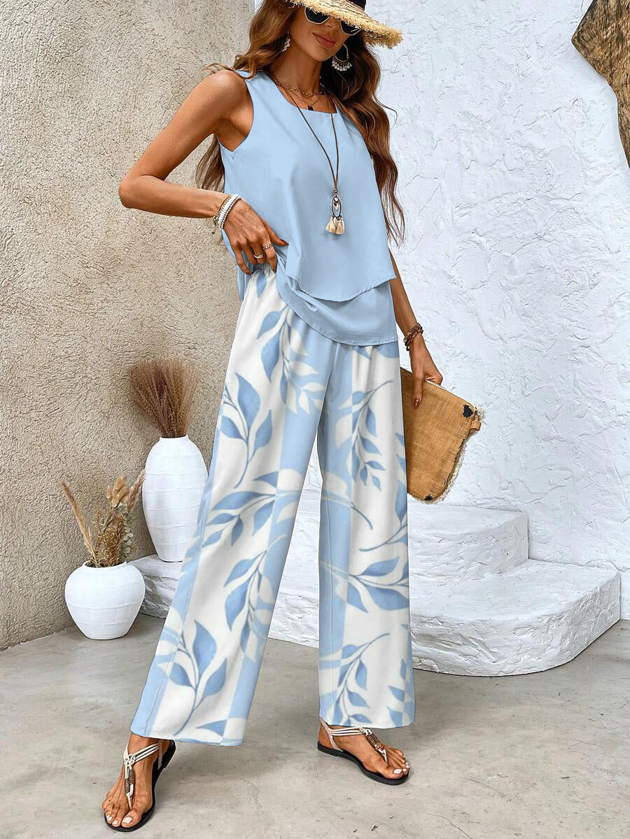 Conjunto Verano Elegante Mujer con Blusa y Pantalón