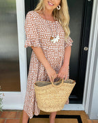 Vestido Midi de Lunares con Cuello Redondo Fluido