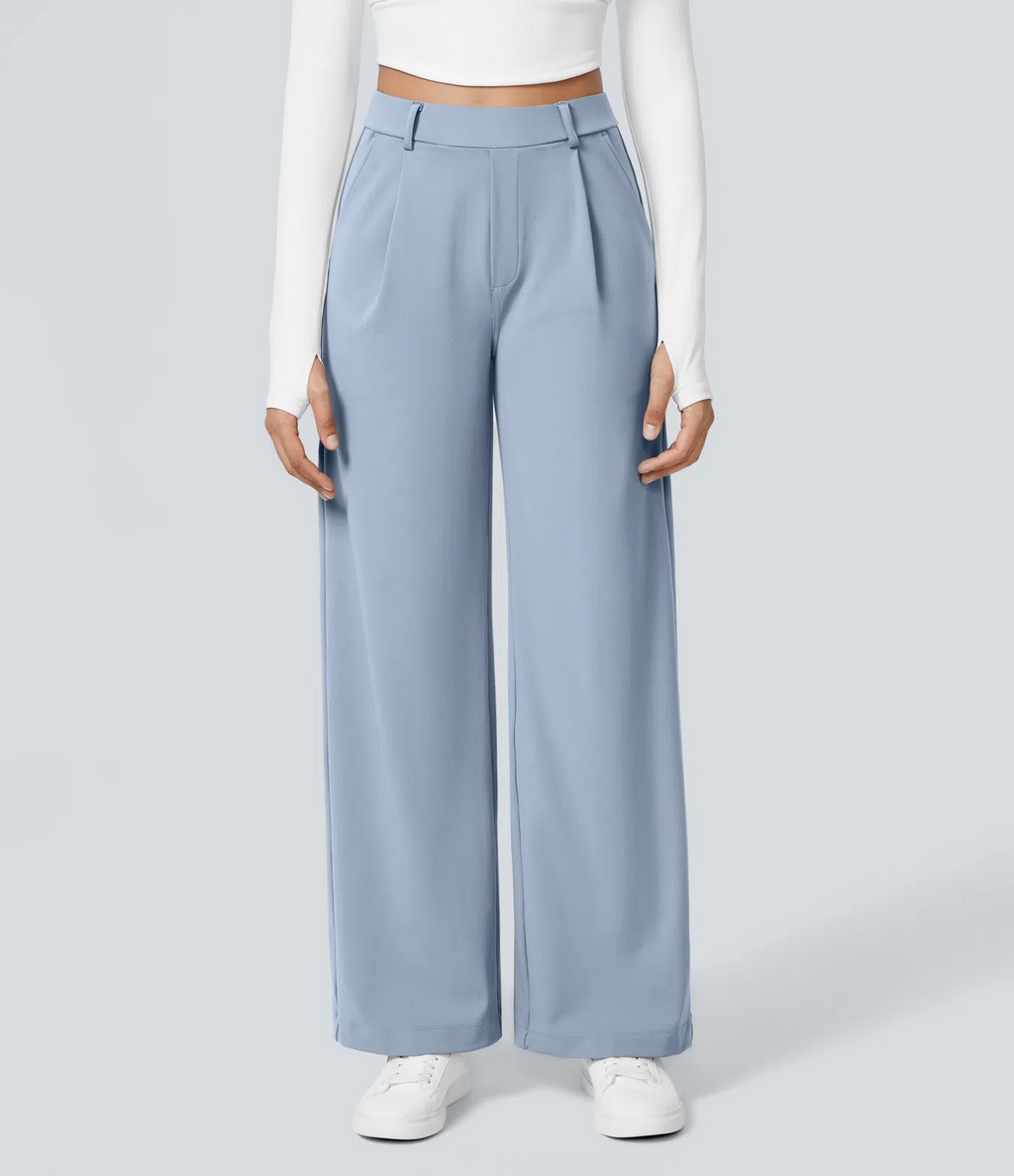 Pantalón Elegante Pierna Ancha De Tiro Alto Mujer