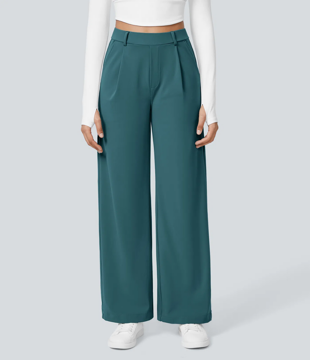 Pantalón Elegante Pierna Ancha De Tiro Alto Mujer