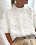 Casual Lace Blouse with Hidden Mandarin Collar