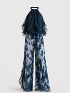 Conjunto De Chiffon Con Top De Cuello Alto Y Pantalón