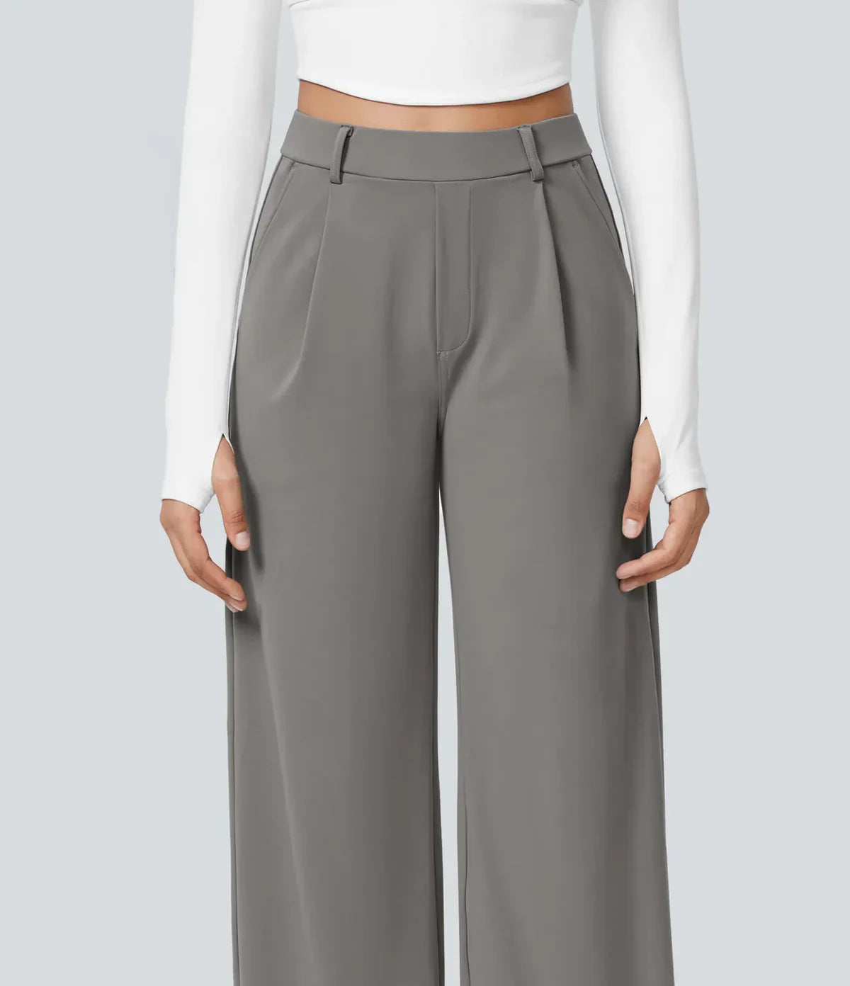 Pantalón Elegante Pierna Ancha De Tiro Alto Mujer