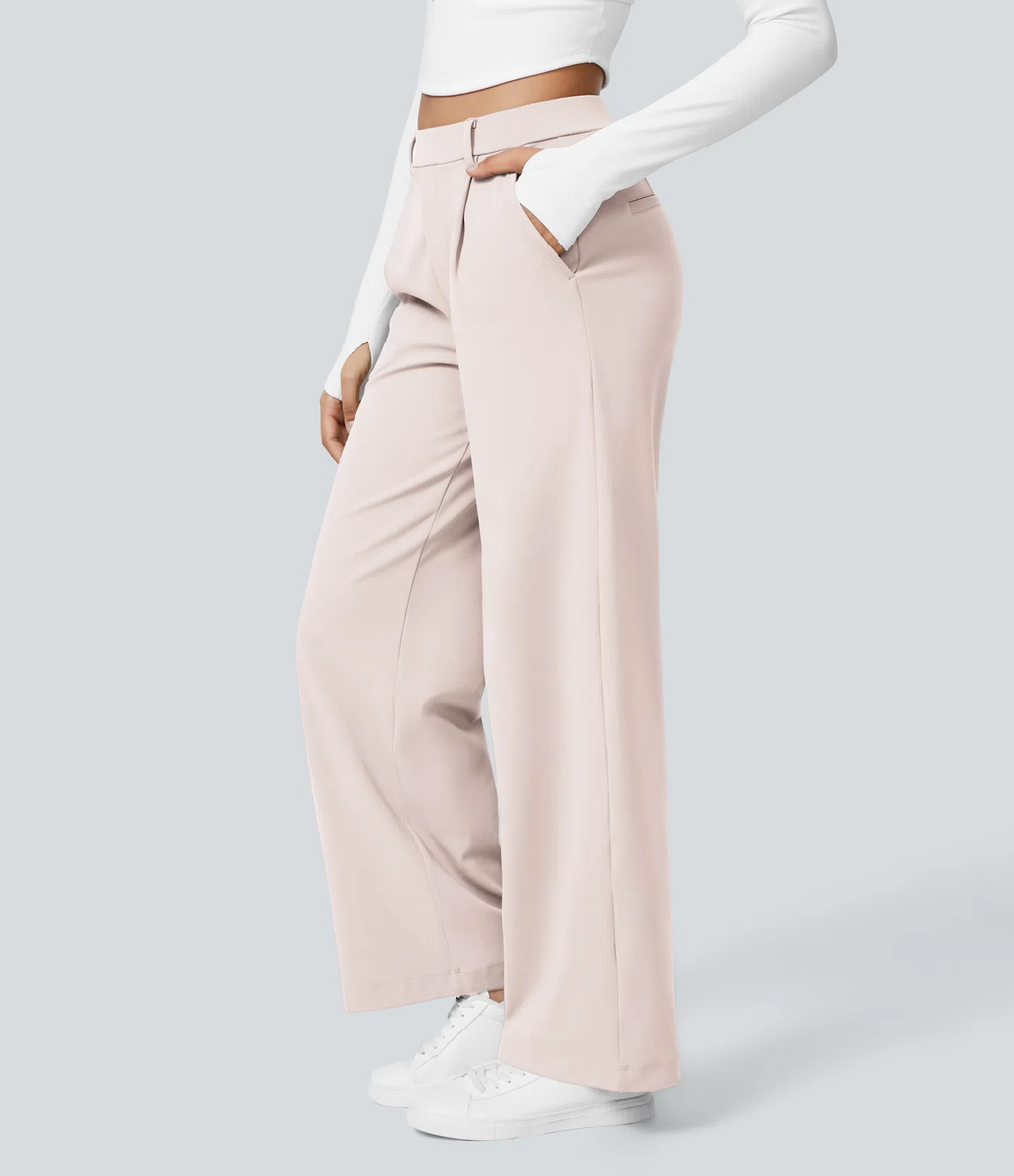 Pantalón Elegante Pierna Ancha De Tiro Alto Mujer