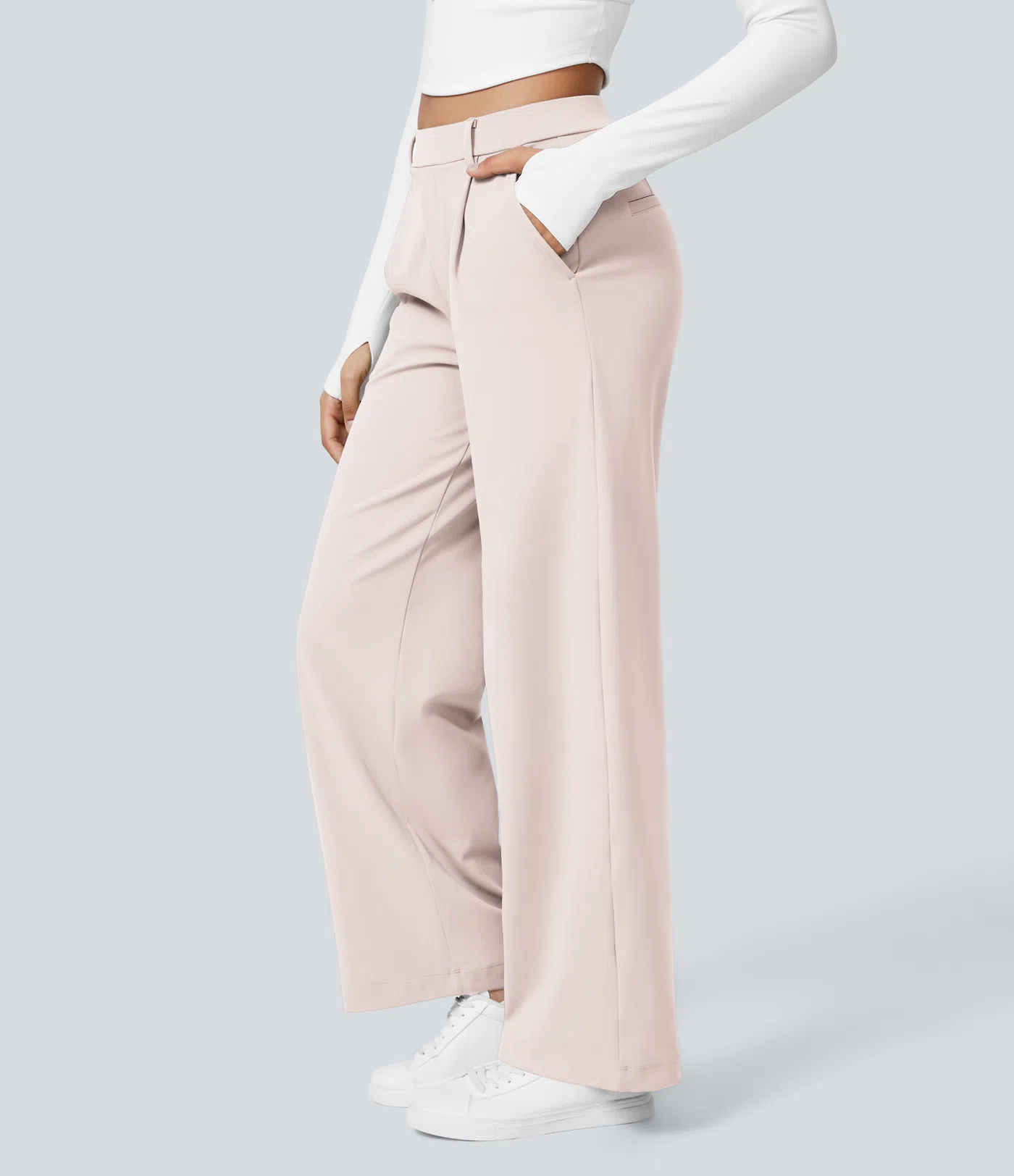 Pantalón Elegante Pierna Ancha De Tiro Alto Mujer