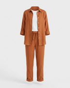 Conjunto Lounge Mujer Algodón Lino Camisa y Pantalón