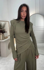 Conjunto Pantalón Y Blusa Wide Leg Estilo Chocolate