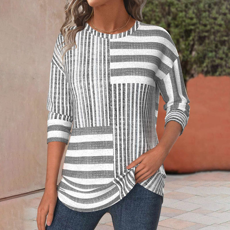 Blusa Patchwork de Rayas para Mujer Estilo Casual