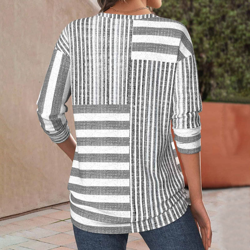 Blusa Patchwork de Rayas para Mujer Estilo Casual