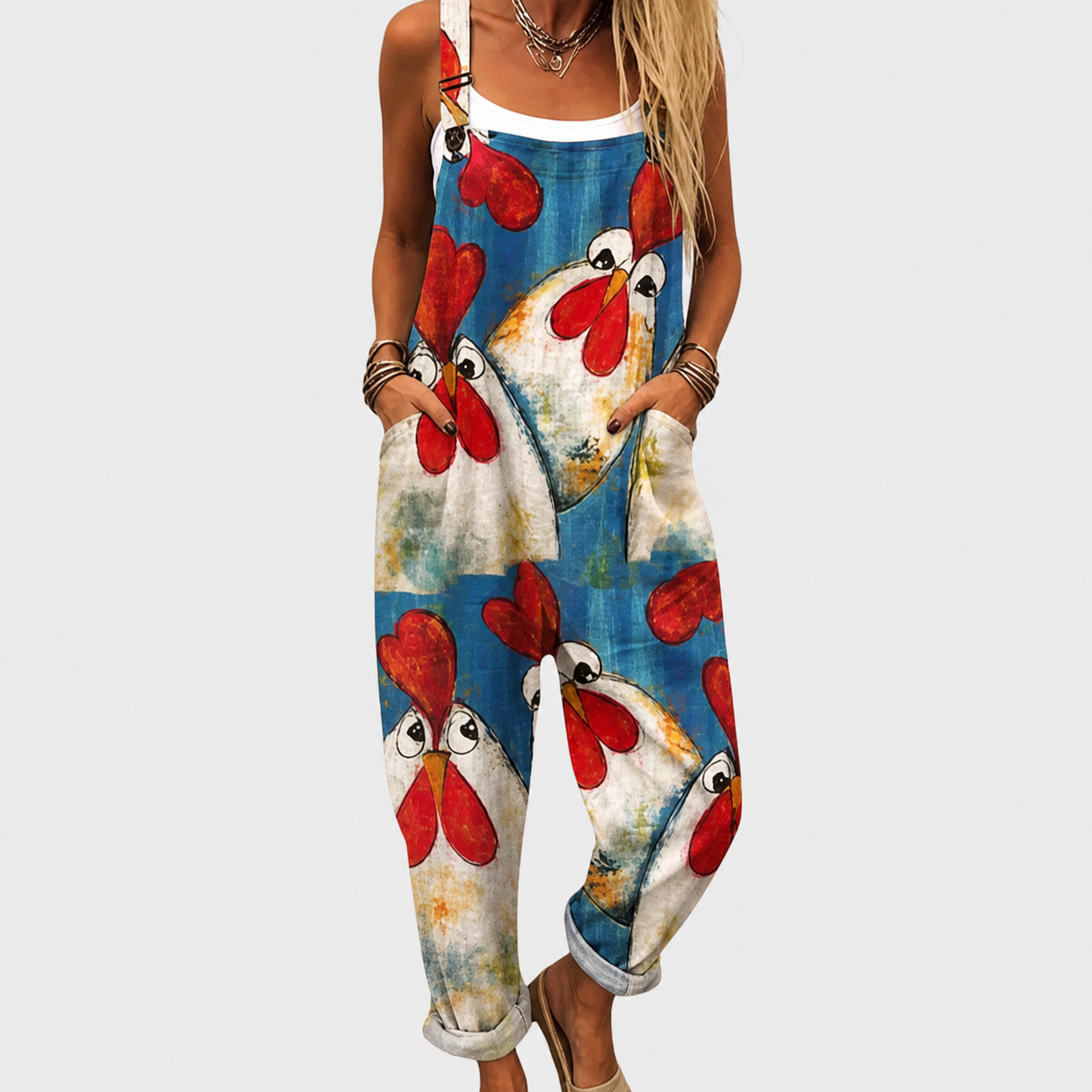 Brisa | Blue and White Boho Strap Jumpsuit