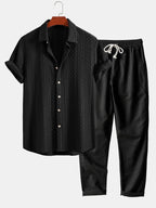 Conjunto Camisa Jacquard Geométrica y Pantalón de Lino