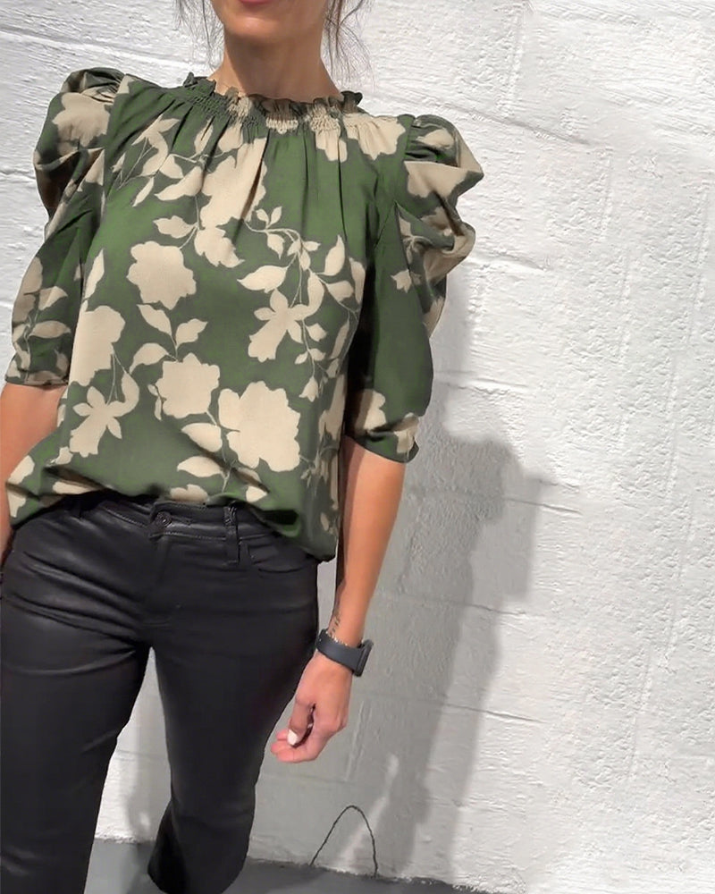 Blusa De Mujer Con Manga Abullonada Y Volantes