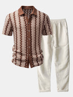 Conjunto Camisa Cuadros Jacquard y Pantalón Recto Lino