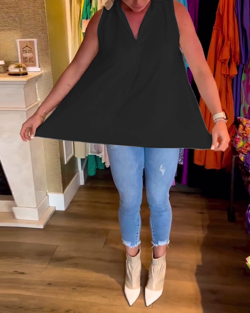 Laluna® | Mouwloze top met ruches en revers