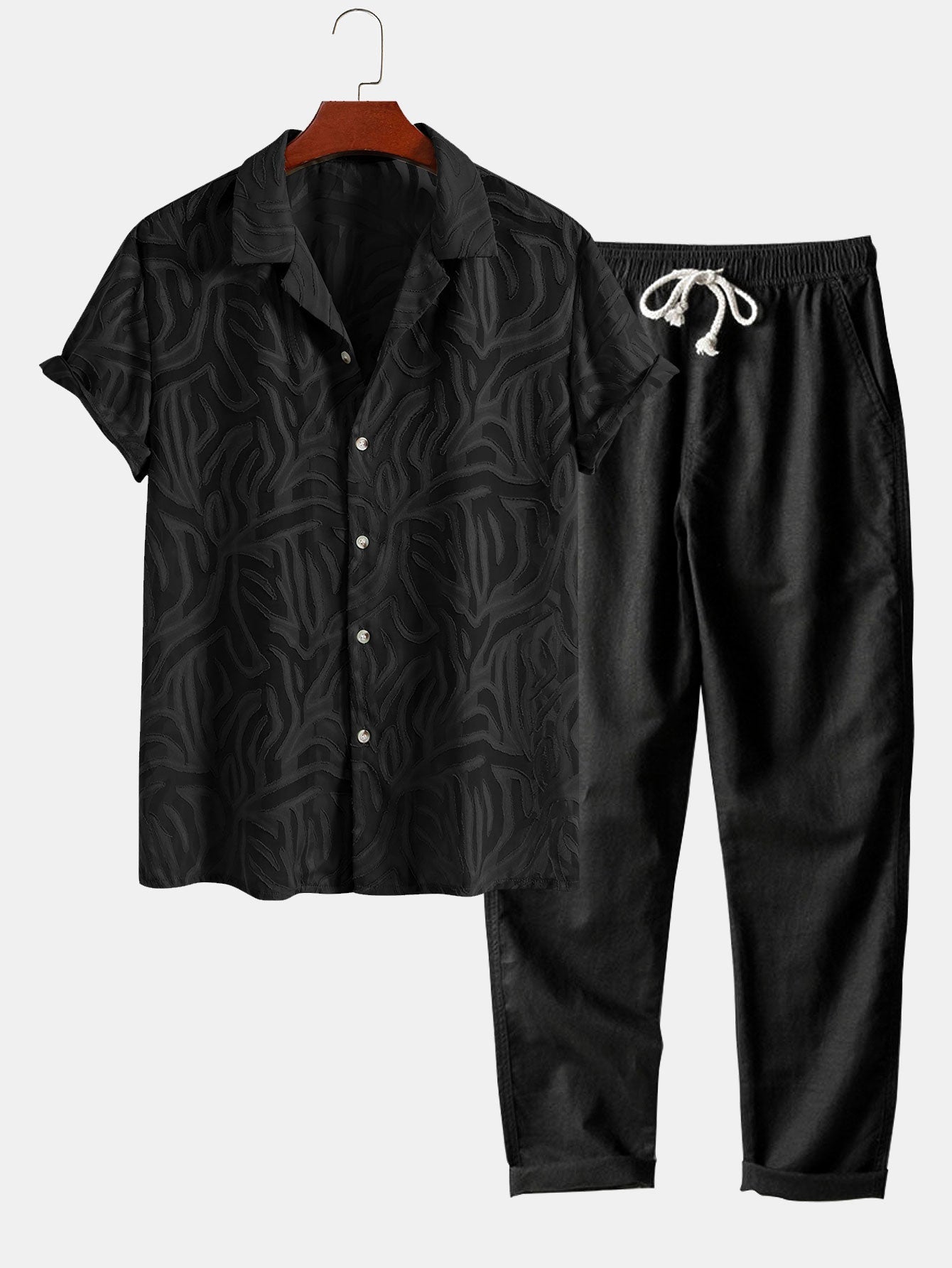 Conjunto Camisa Cubana Jacquard y Pantalón Recto Lino