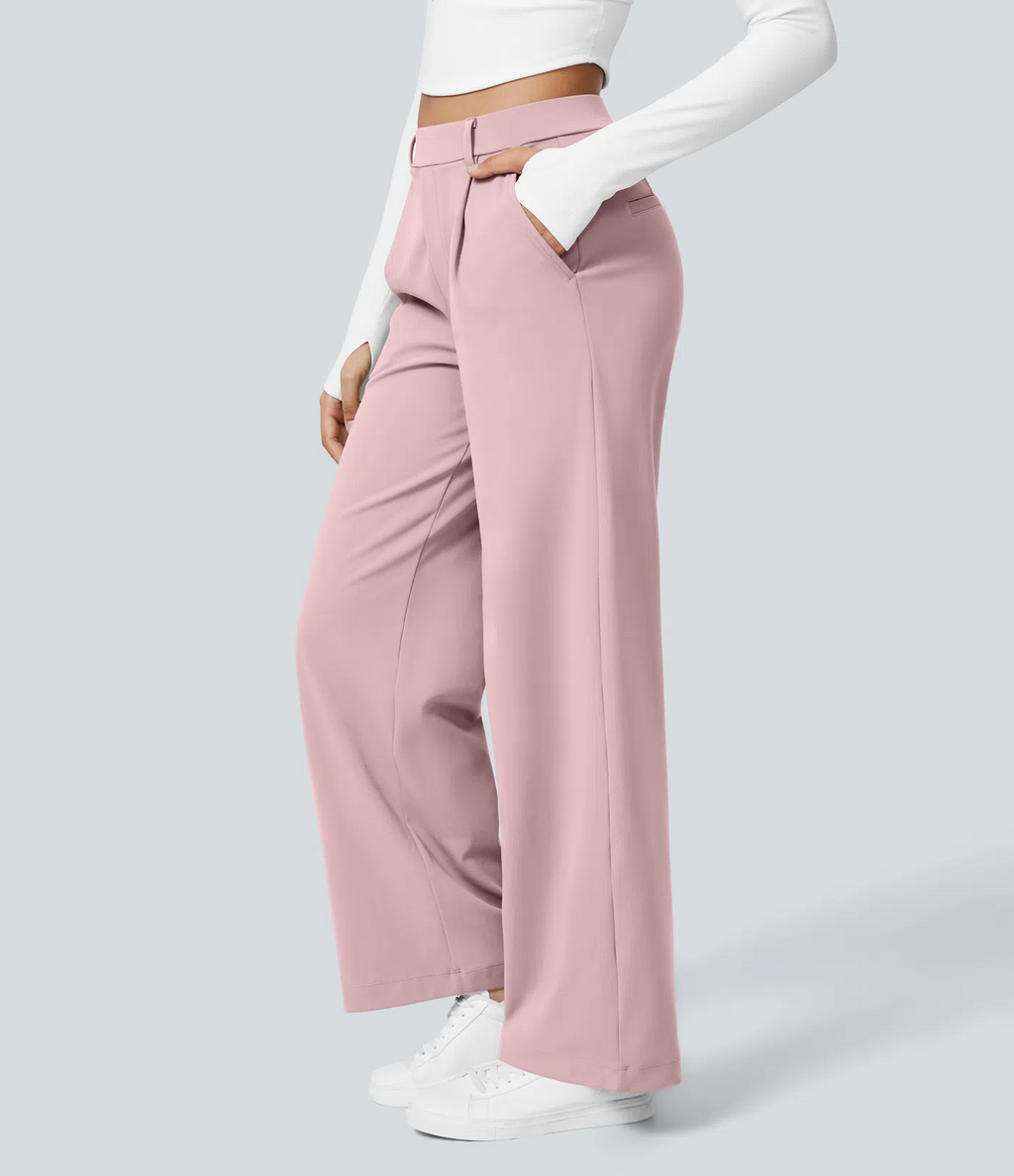 Pantalón Elegante Pierna Ancha De Tiro Alto Mujer