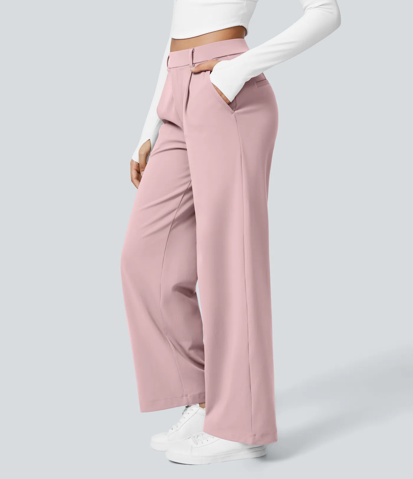 Pantalón Elegante Pierna Ancha De Tiro Alto Mujer