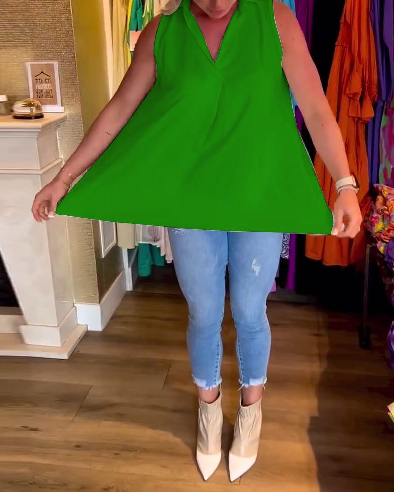 Blusa Sin Mangas Con Volantes y Cuello Solapa