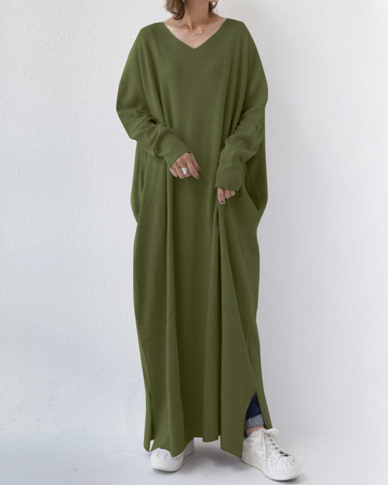 Vestido Largo de Manga Larga con Escote en V