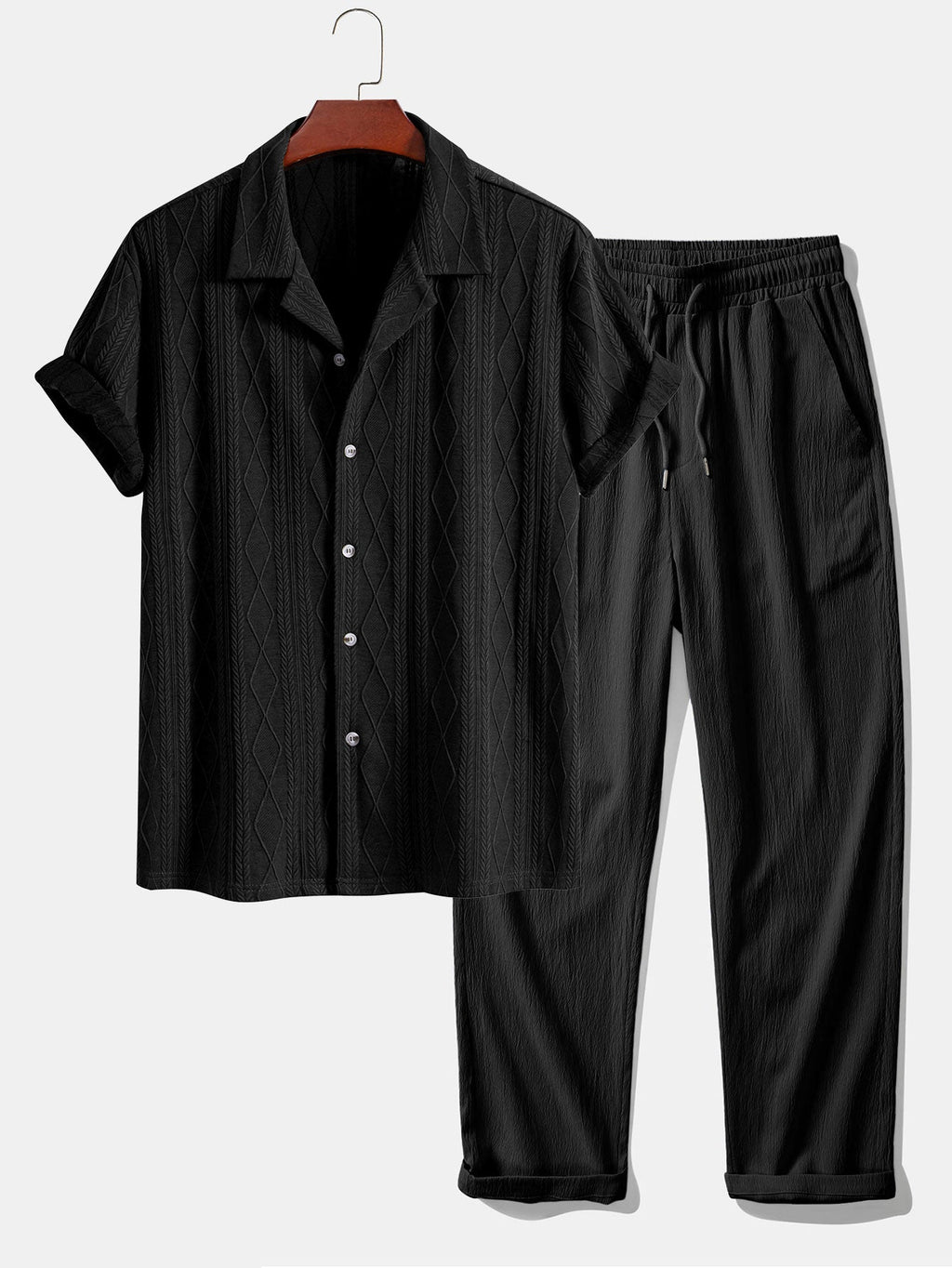 Conjunto Camisa Cubana Jacquard y Pantalón Recto