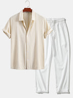 Conjunto Camisa Jacquard Geométrica y Pantalón Recto