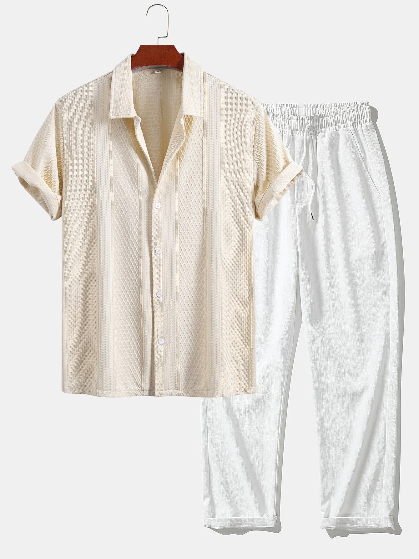 Set aus geometrischem Jacquardhemd und gerader Hose