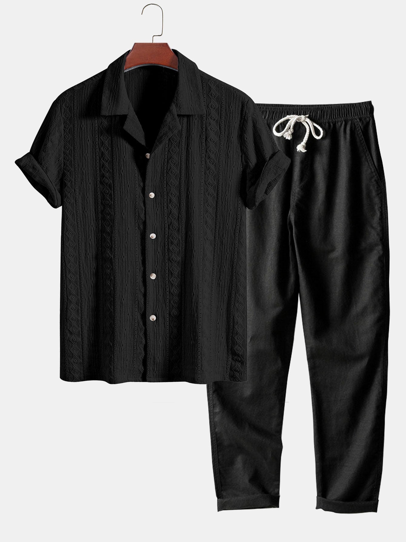 Conjunto Camisa Cubana Jacquard y Pantalón Recto Lino