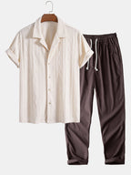 Conjunto Camisa Cubana Jacquard y Pantalón Recto Lino