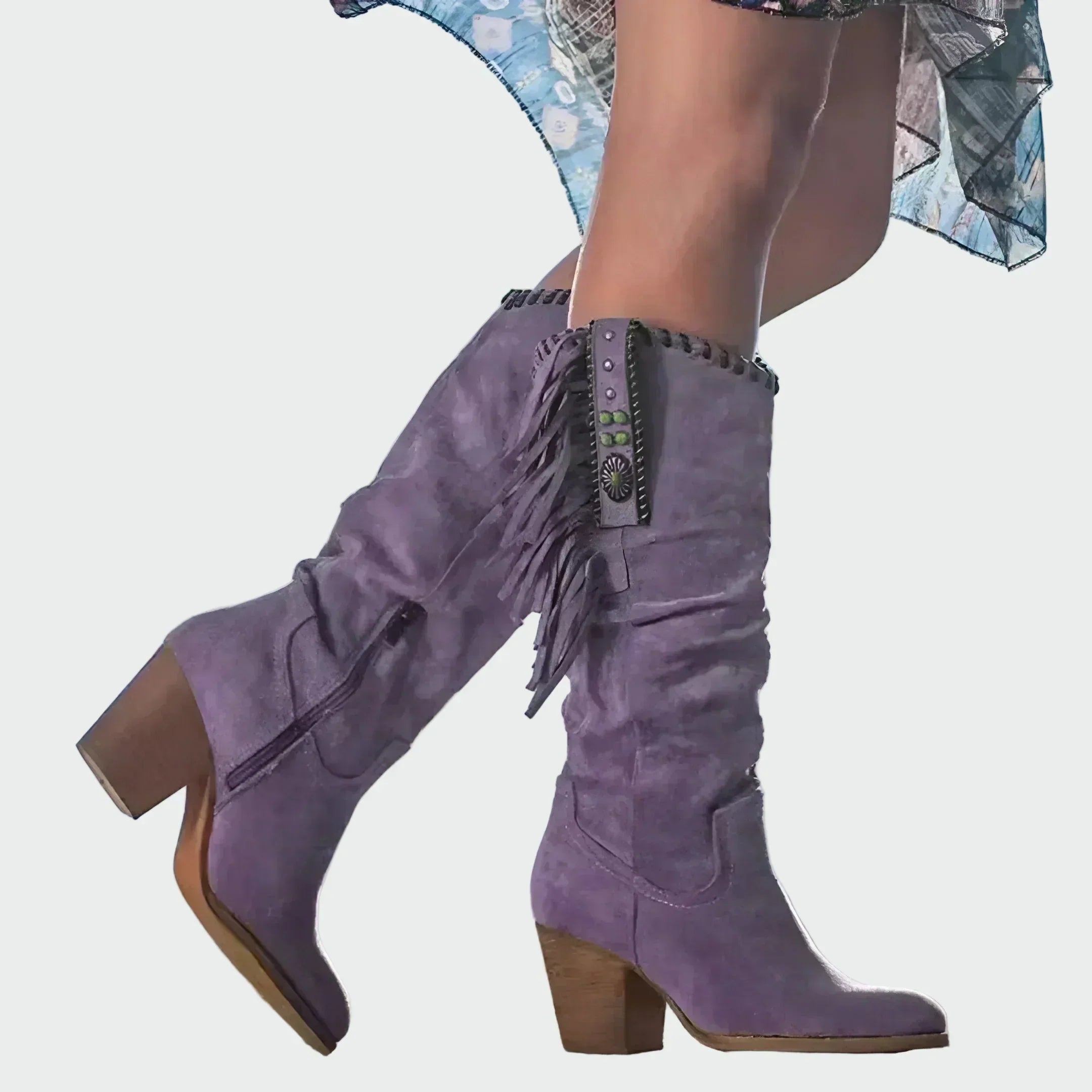 Cowboystiefel für Damen, Boho, mit Fransen und mittelhohem Absatz