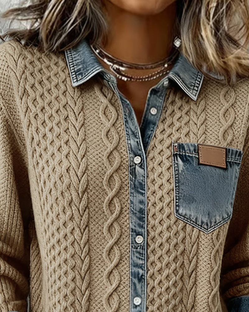 Herrenhemd Langarm mit Denim-Details Casual