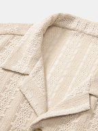 Conjunto Camisa Cubana Jacquard Floral y Pantalón Recto