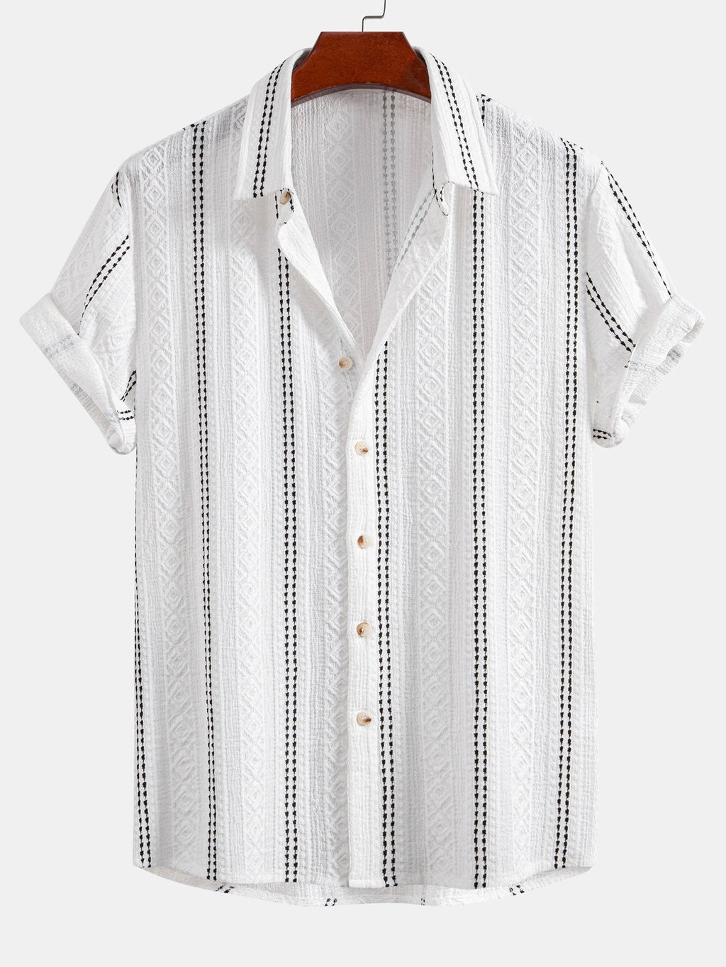 Conjunto Camisa Jacquard a Rayas y Pantalón Recto