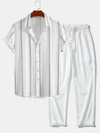 Conjunto Camisa Jacquard a Rayas y Pantalón Recto