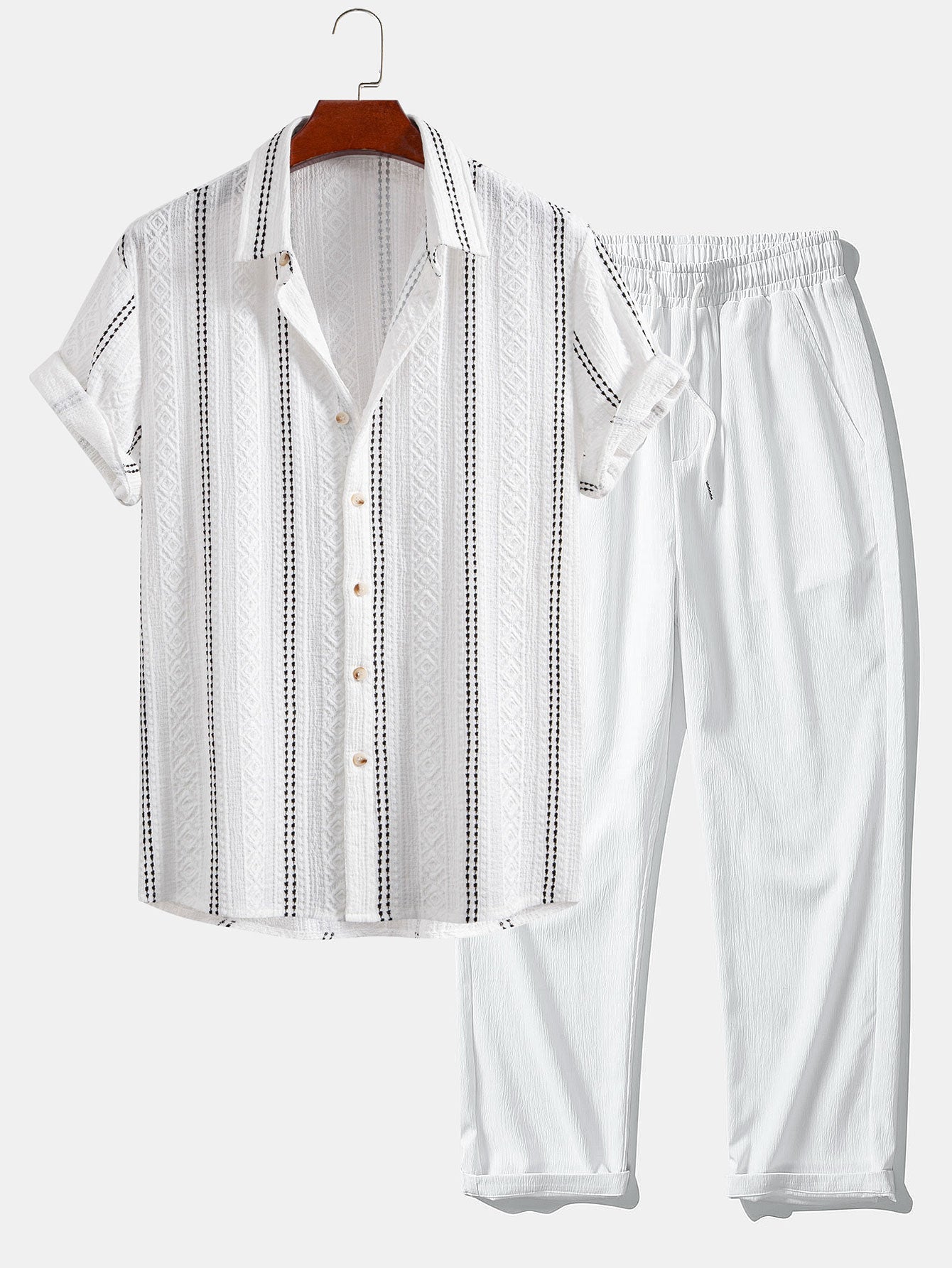 Conjunto Camisa Jacquard a Rayas y Pantalón Recto