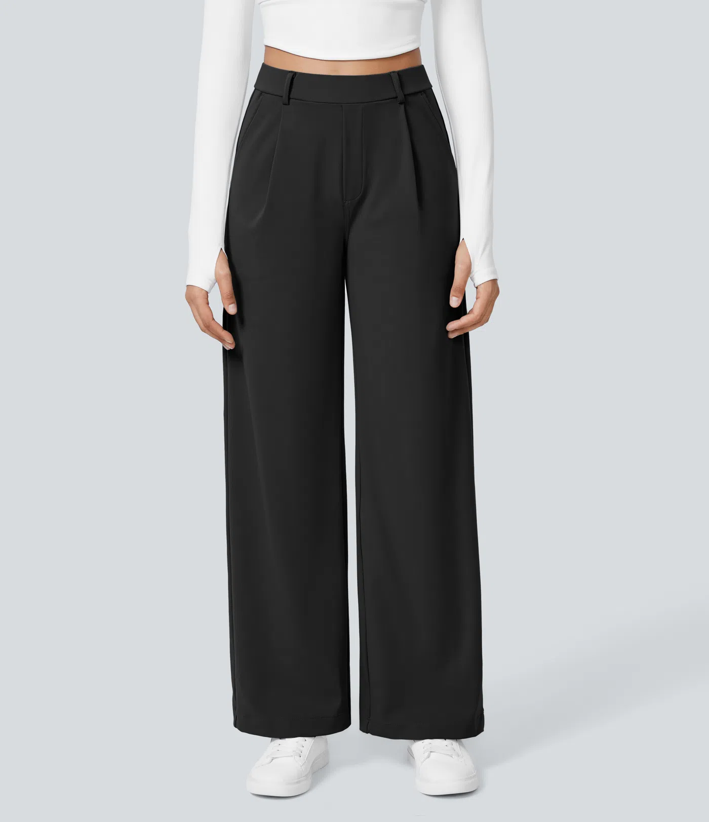 Pantalón Elegante Pierna Ancha De Tiro Alto Mujer