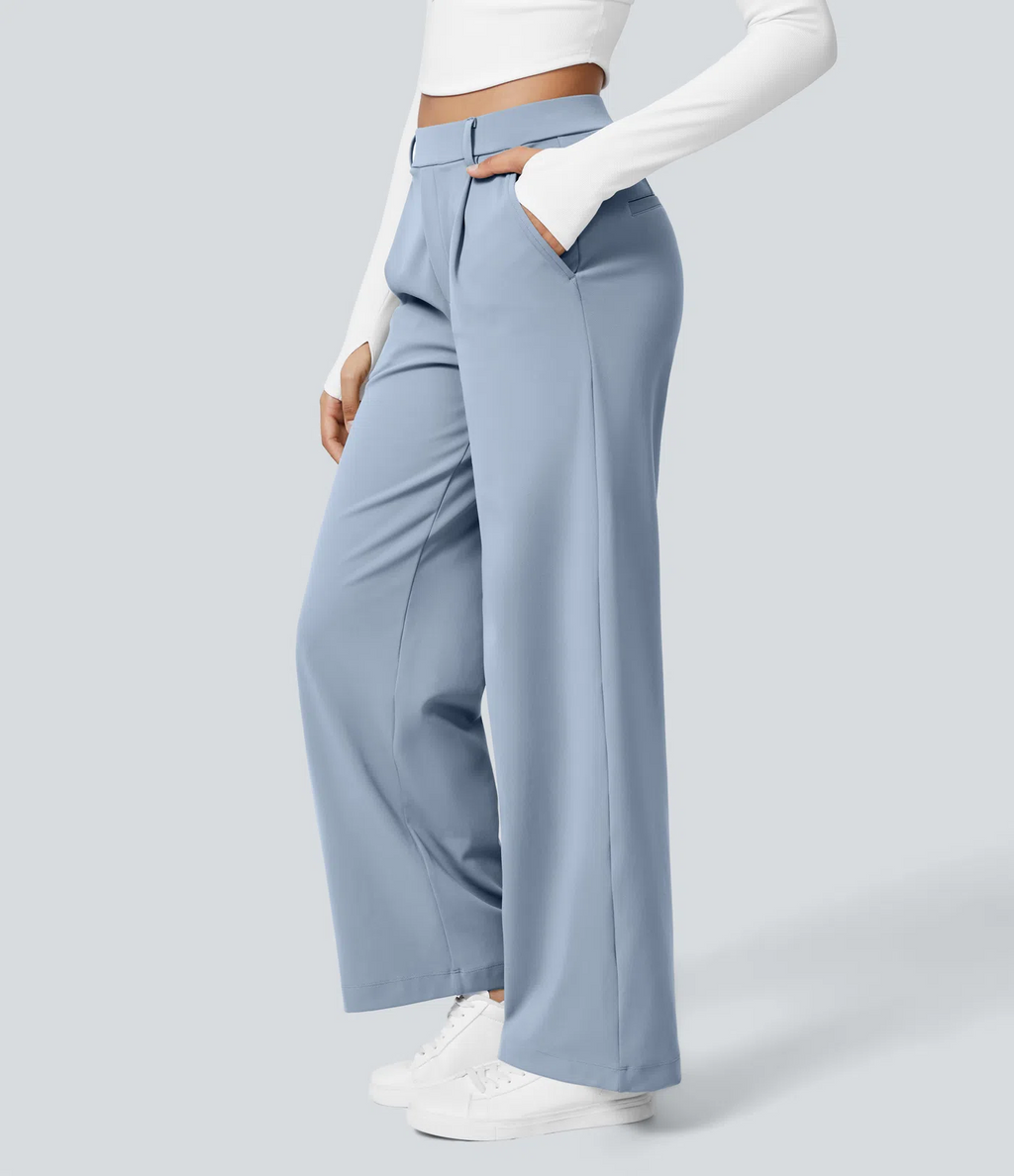 Pantalón Elegante Pierna Ancha De Tiro Alto Mujer