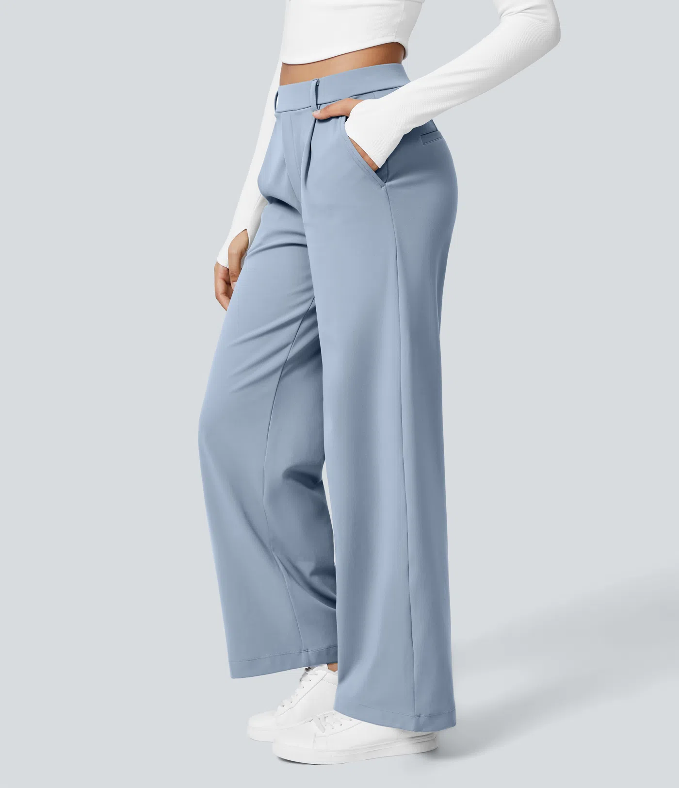 Pantalón Elegante Pierna Ancha De Tiro Alto Mujer
