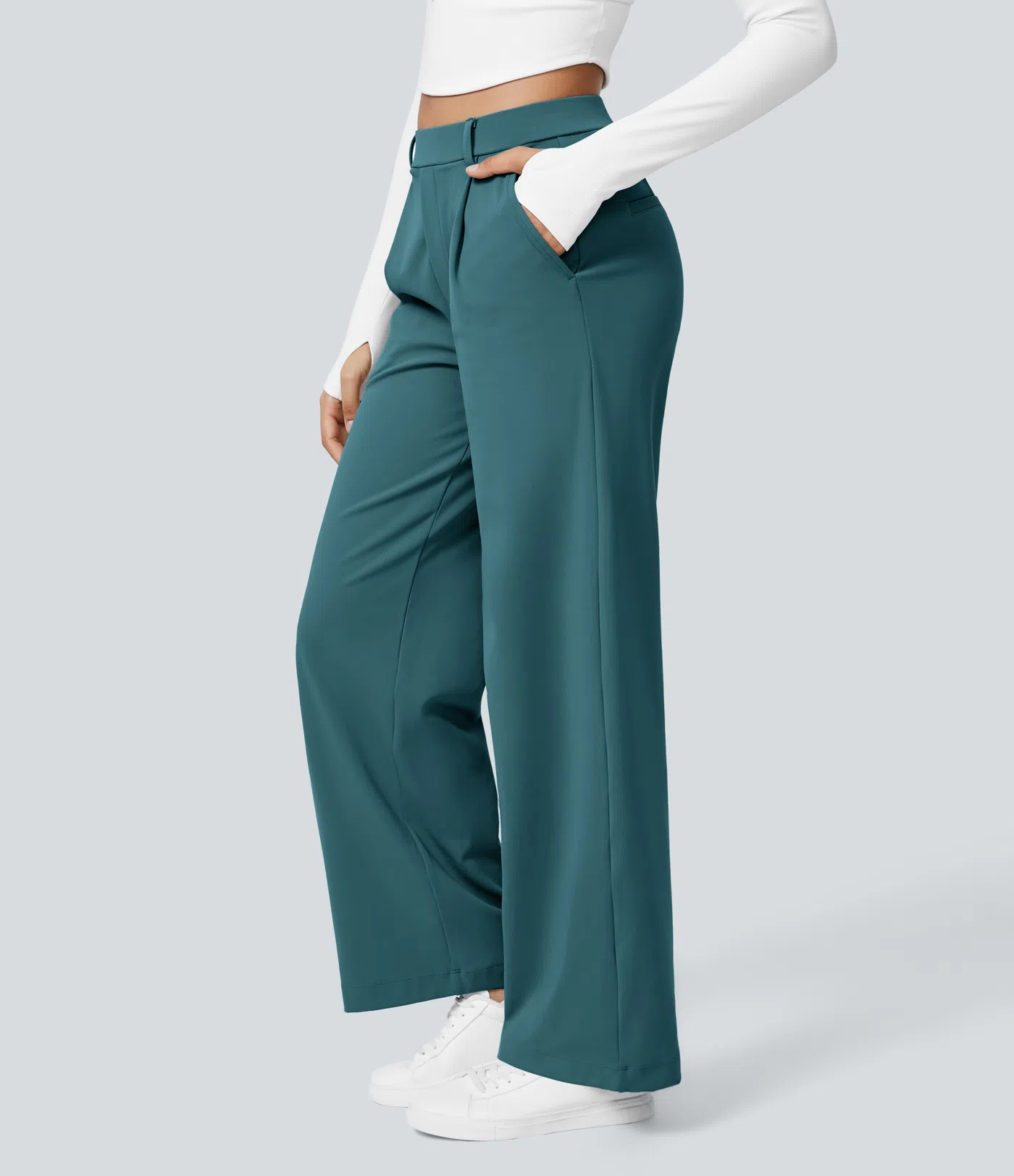 Pantalón Elegante Pierna Ancha De Tiro Alto Mujer