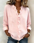 Elegant Blouse with V-Neck and Delicate Ruffles