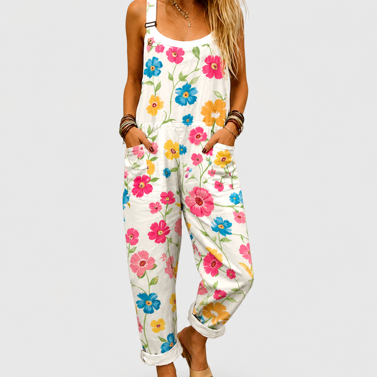 Selva | Green and Fuchsia Tropical Strap Jumpsuit