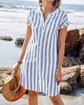 Elegant Striped Shirt Dress in Cotton and Linen