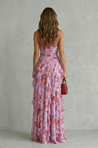 Belladina | Romantic Long Dress with Rose Cascade and Halter Neckline