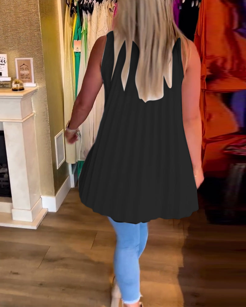 Blusa Sin Mangas Con Volantes y Cuello Solapa