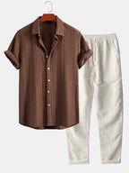 Conjunto Camisa Jacquard Geométrica y Pantalón de Lino