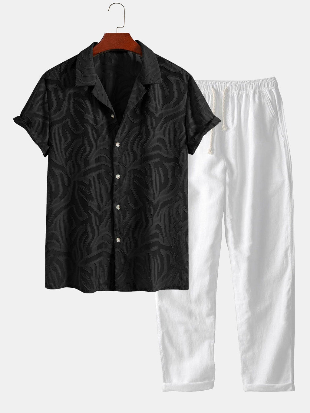 Conjunto Camisa Cubana Jacquard y Pantalón Recto Lino