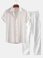 Conjunto Camisa Jacquard Geométrica y Pantalón de Lino
